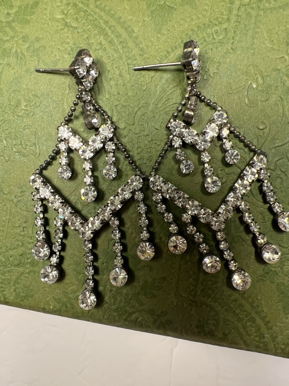 Vintage Crystal Fringe Drop Earrings - Silver Tone